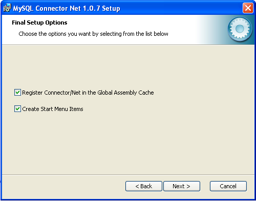 Connector/NET Windows Installer -
                Setup options 